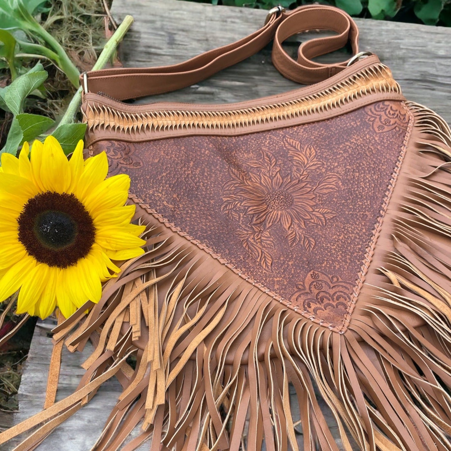 Sunflower Tassel Bag Vintage Tan Firelilee Boutique