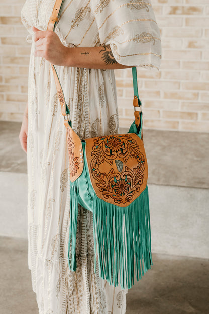 Sunflower Turquoise Suede Saddle Bag