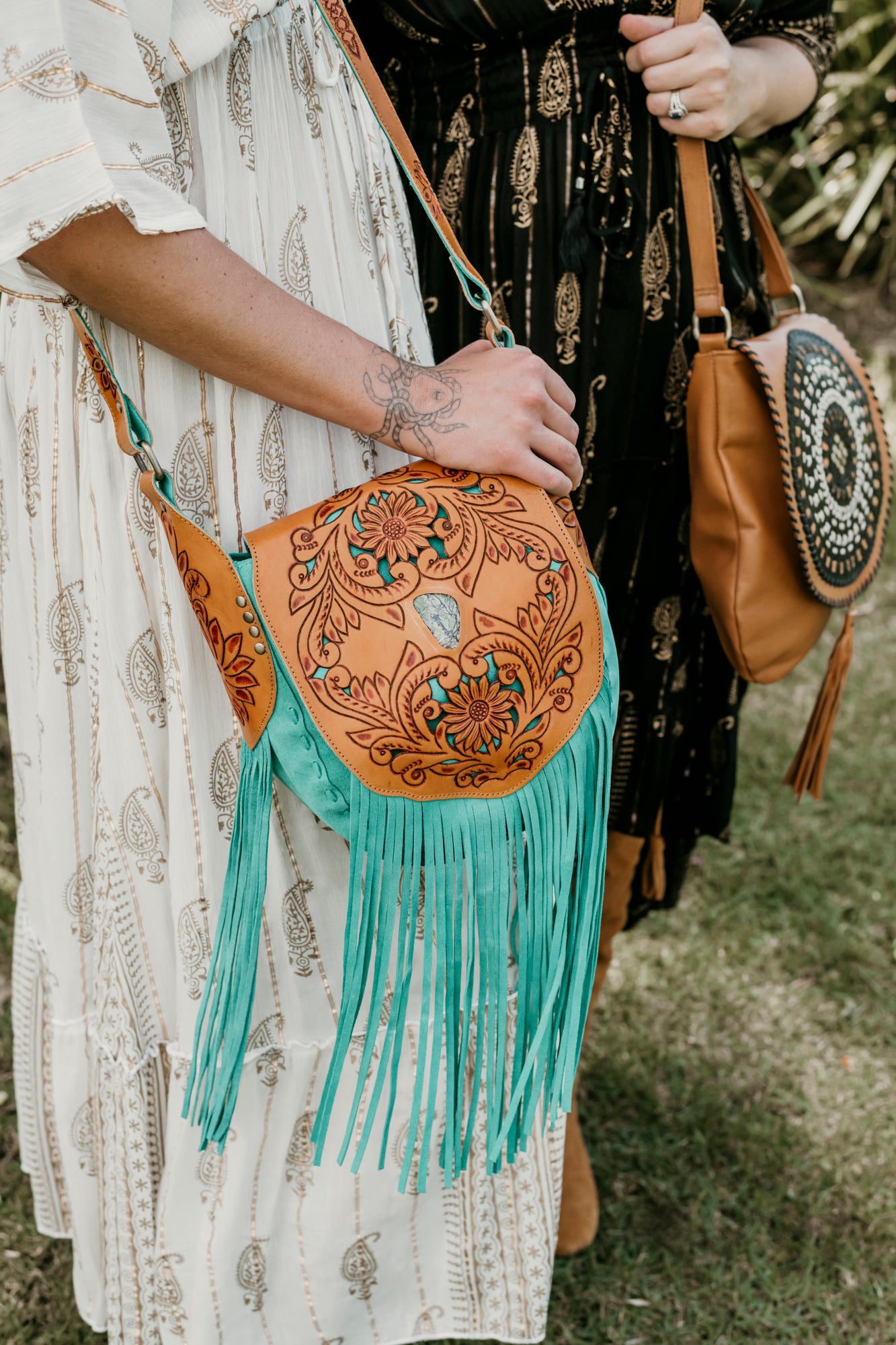 Sunflower Turquoise Suede Saddle Bag