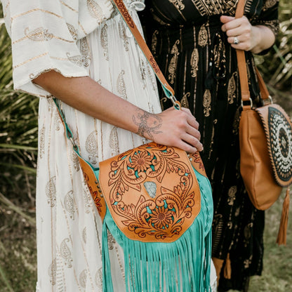 Sunflower Turquoise Suede Saddle Bag