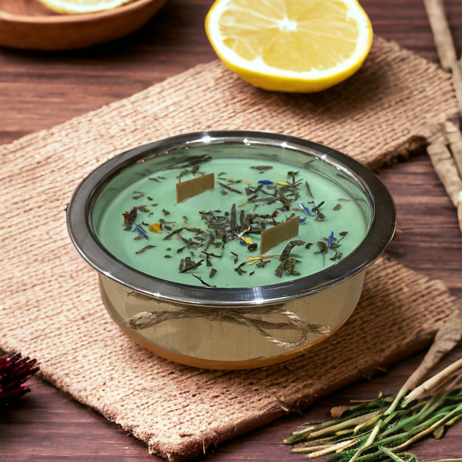 Green Tea Lemongrass Woodwick Bowl Candle