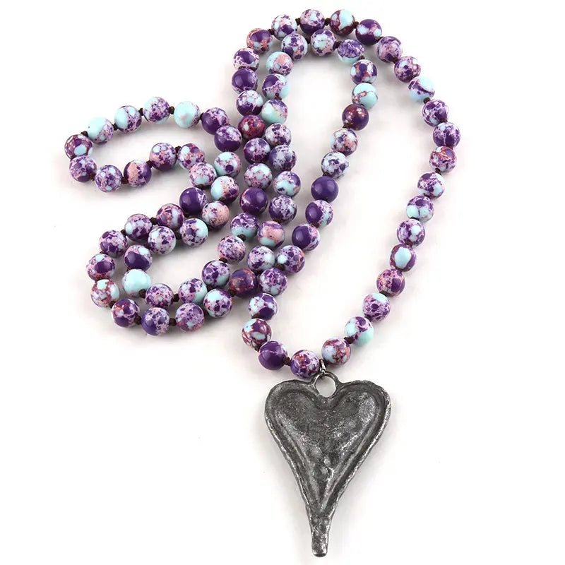 Multicolour stone heart pendant necklace - blue & purple