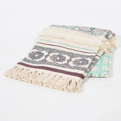 Boho Block Printed Floral Throw