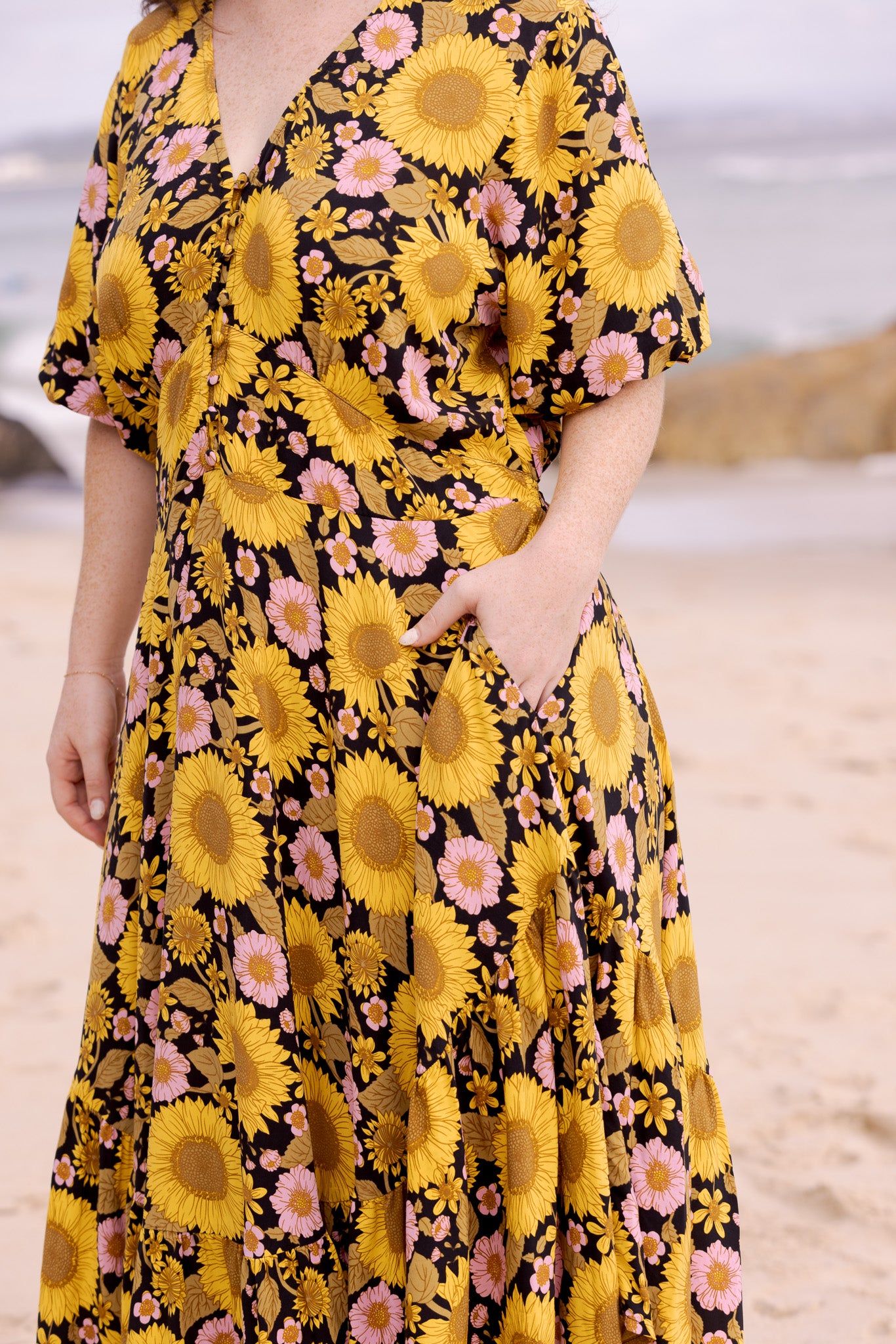 ModCloth Be My store Guest Sunflower Maxi Dress, NWT, Size Large, MSRP $189