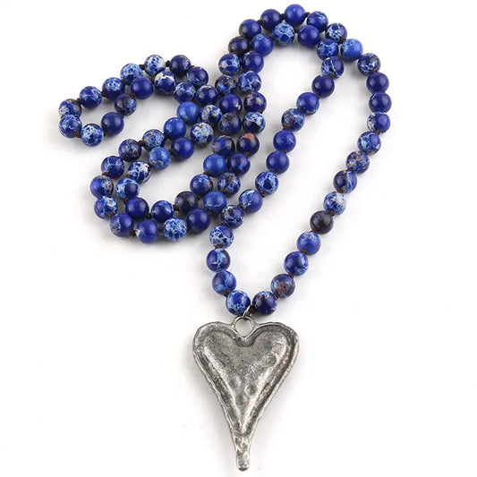 Multicolour stone heart pendant necklace - dark blue