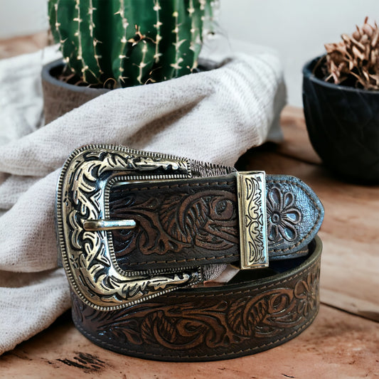 Floral carved western style belt