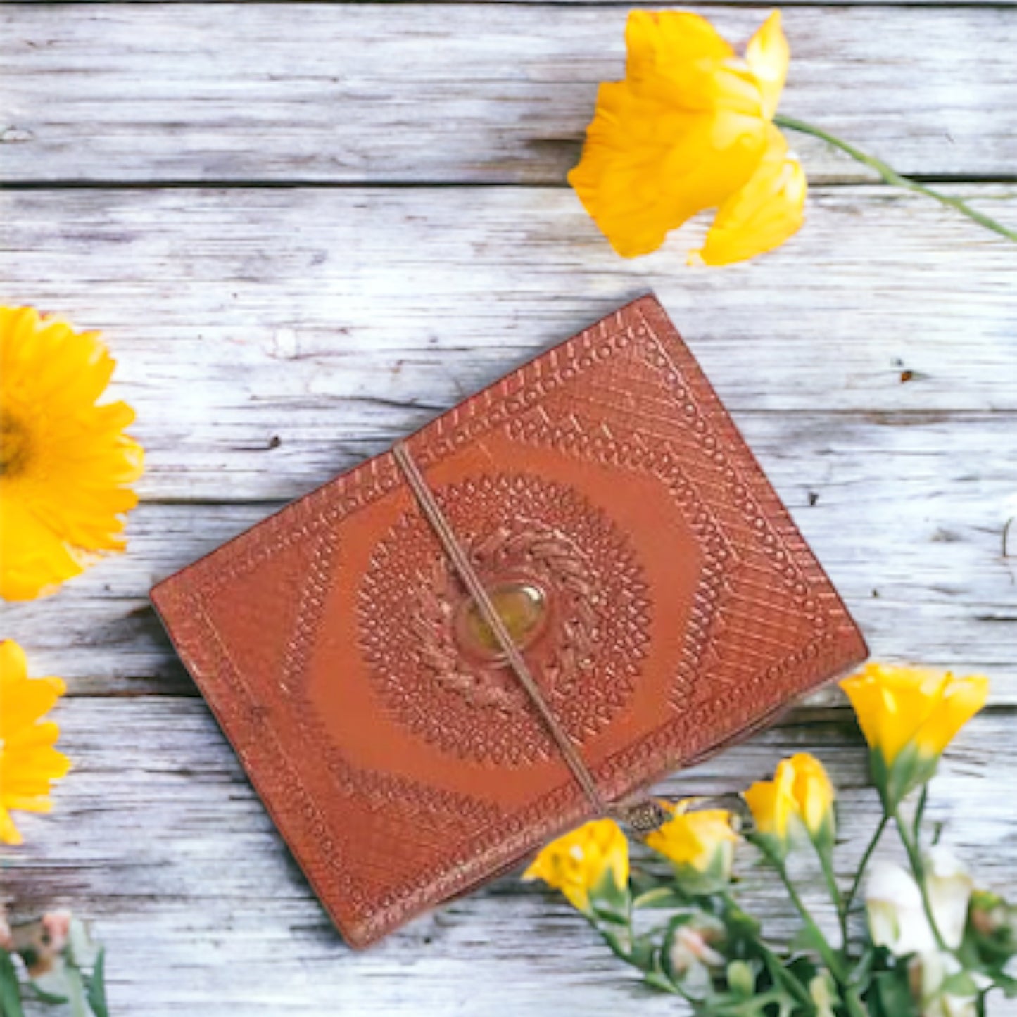 Embossed leather & Yellow Gemstone Journal