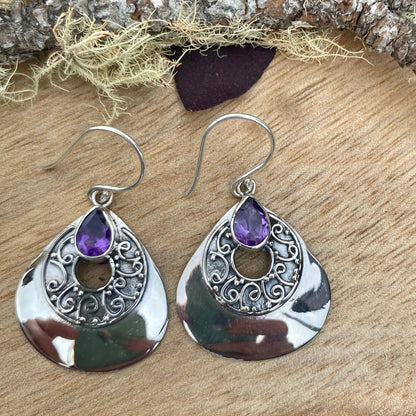 Teardrop Dangle Earrings - Amethyst