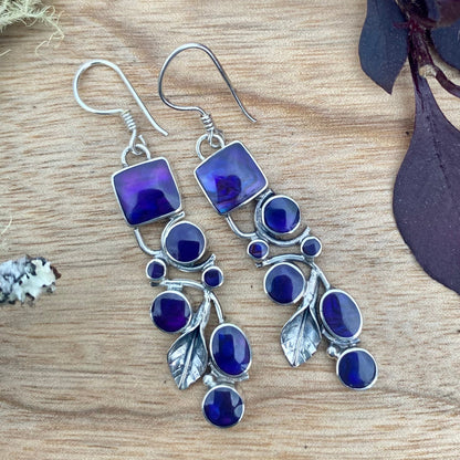 Purple Shell Leaf Dangle Earrings