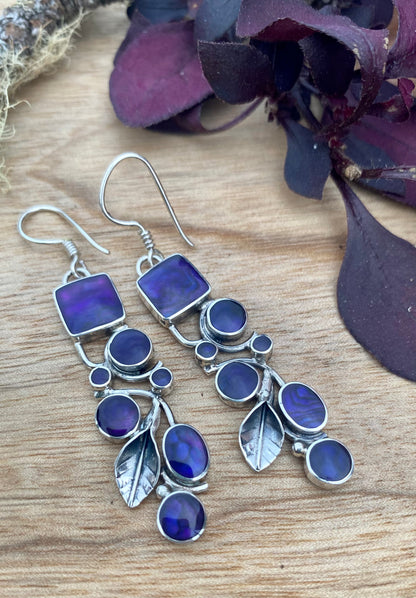 Purple Shell Leaf Dangle Earrings