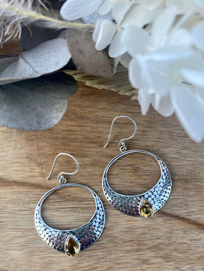 Dangle Hoop Earrings - Citrine