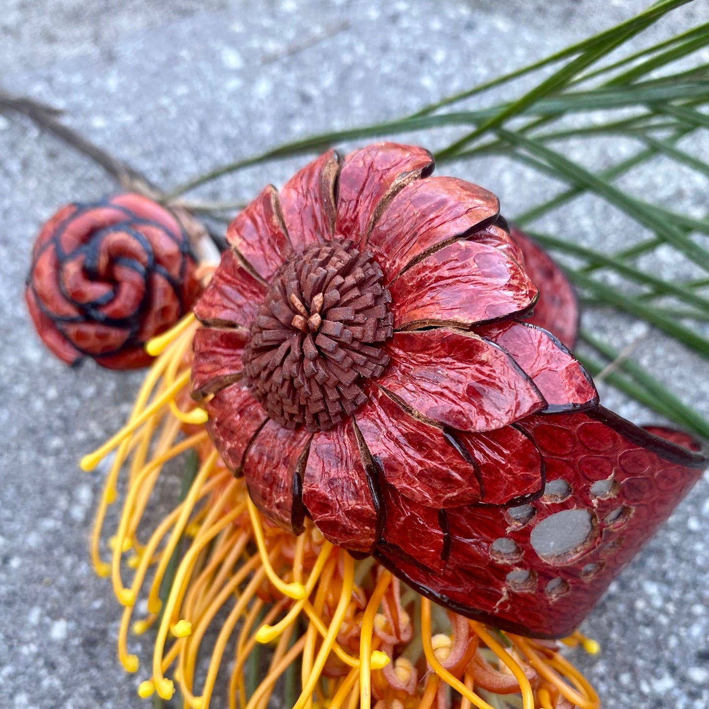 Snakeskin Flower Cuff - Red