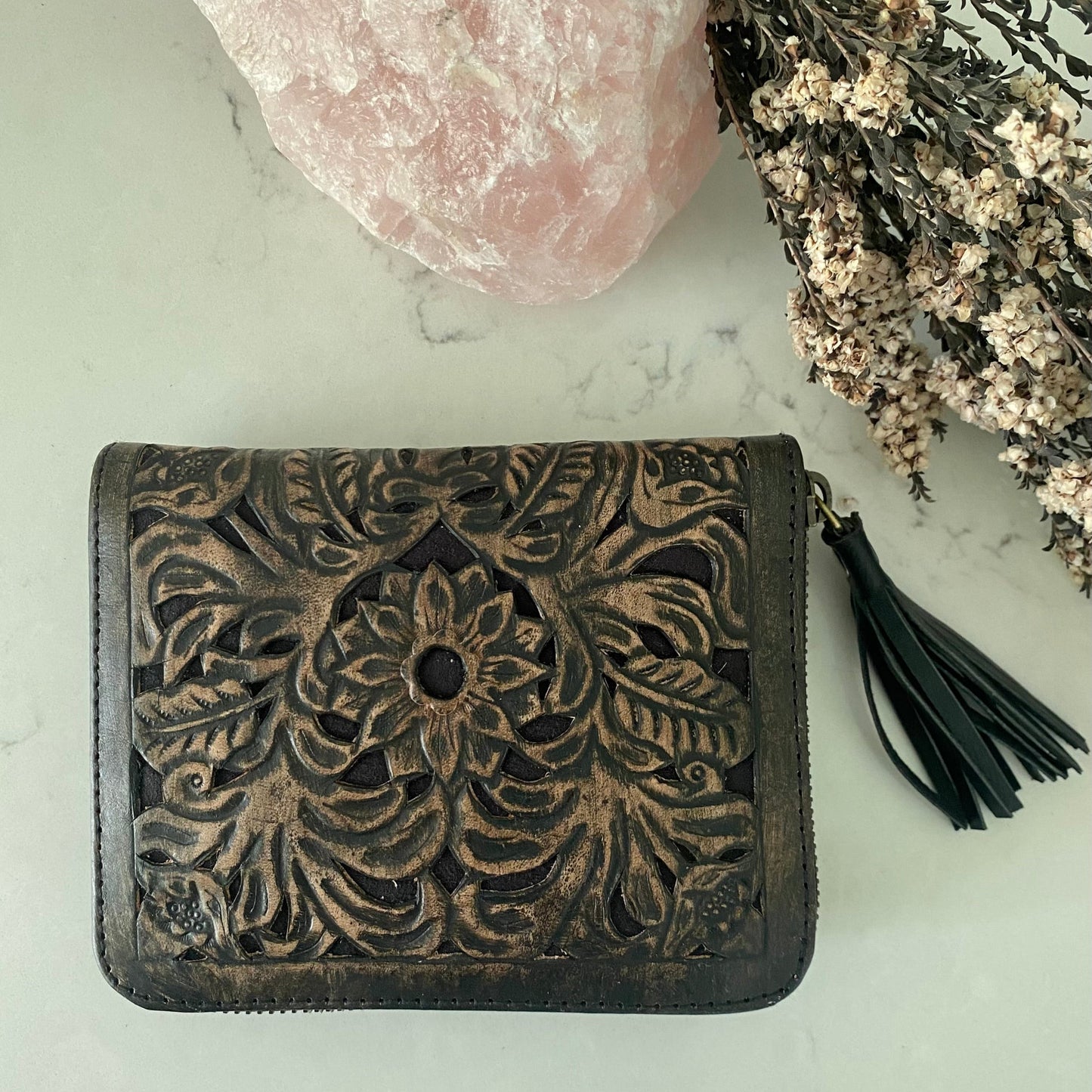 Flower Wallet - Antique Black