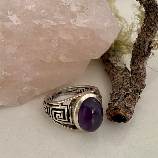 Sterling Silver Geometric Amethyst Stone Ring