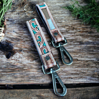 Hand tooled leather key fob