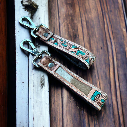 Hand tooled leather key fob