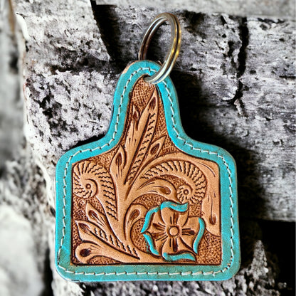 Hand tooled leather key chain