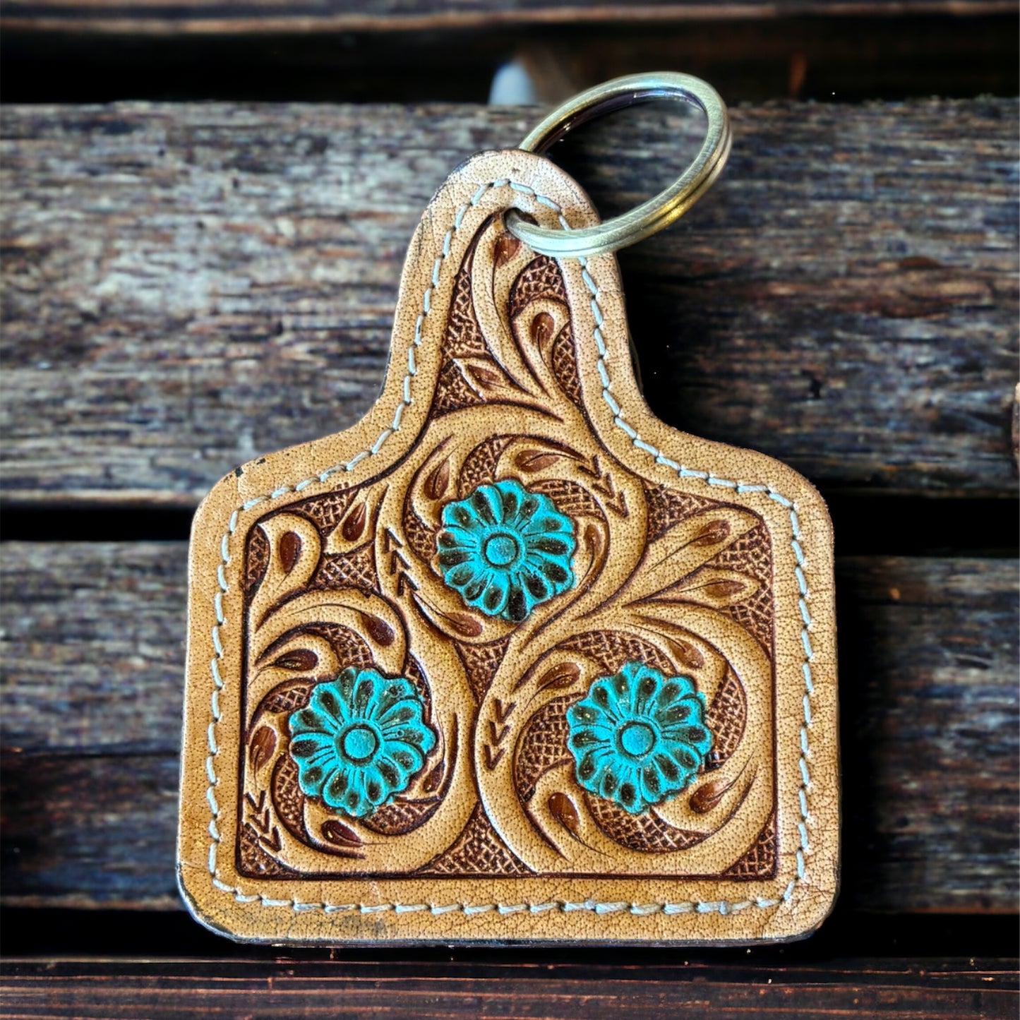 Hand tooled leather key chain