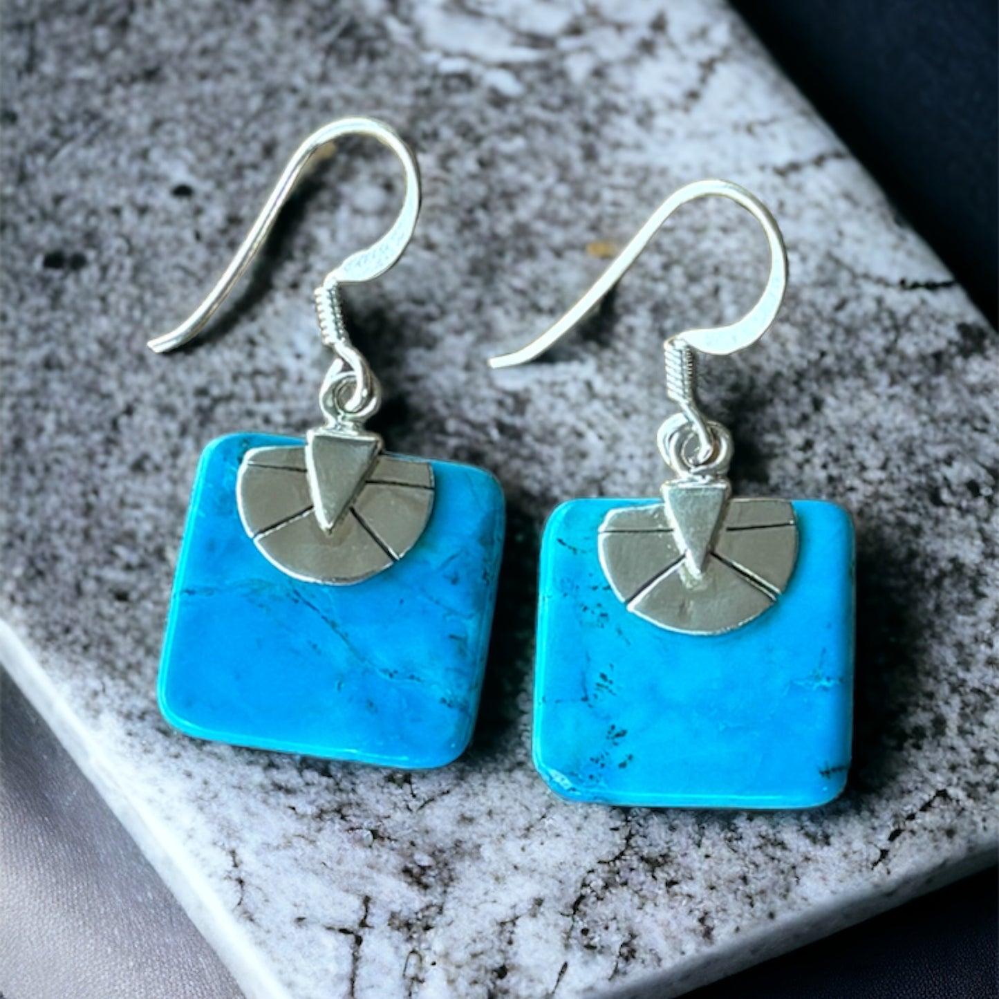 Turquoise square sterling silver earrings