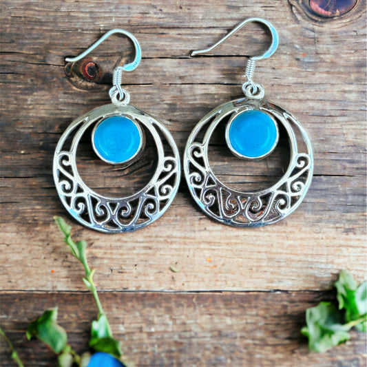 Turquoise round sterling silver earrings