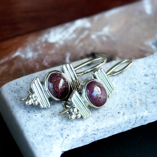 Ruby sterling silver earrings