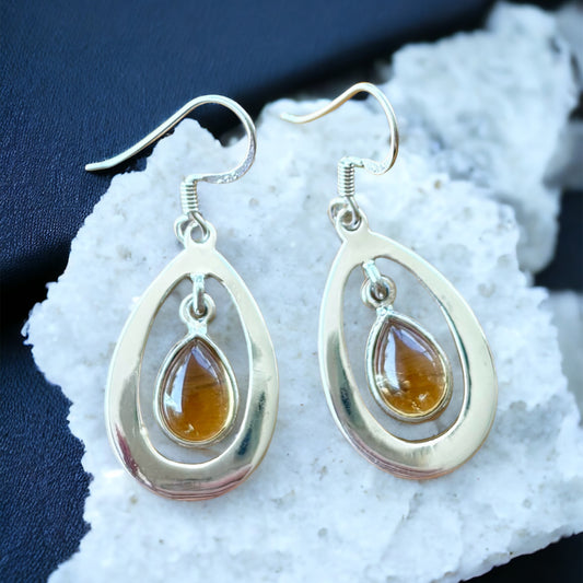 Citrine oval sterling silver earrings