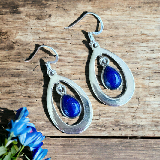 Lapis Lazuli oval sterling silver earrings