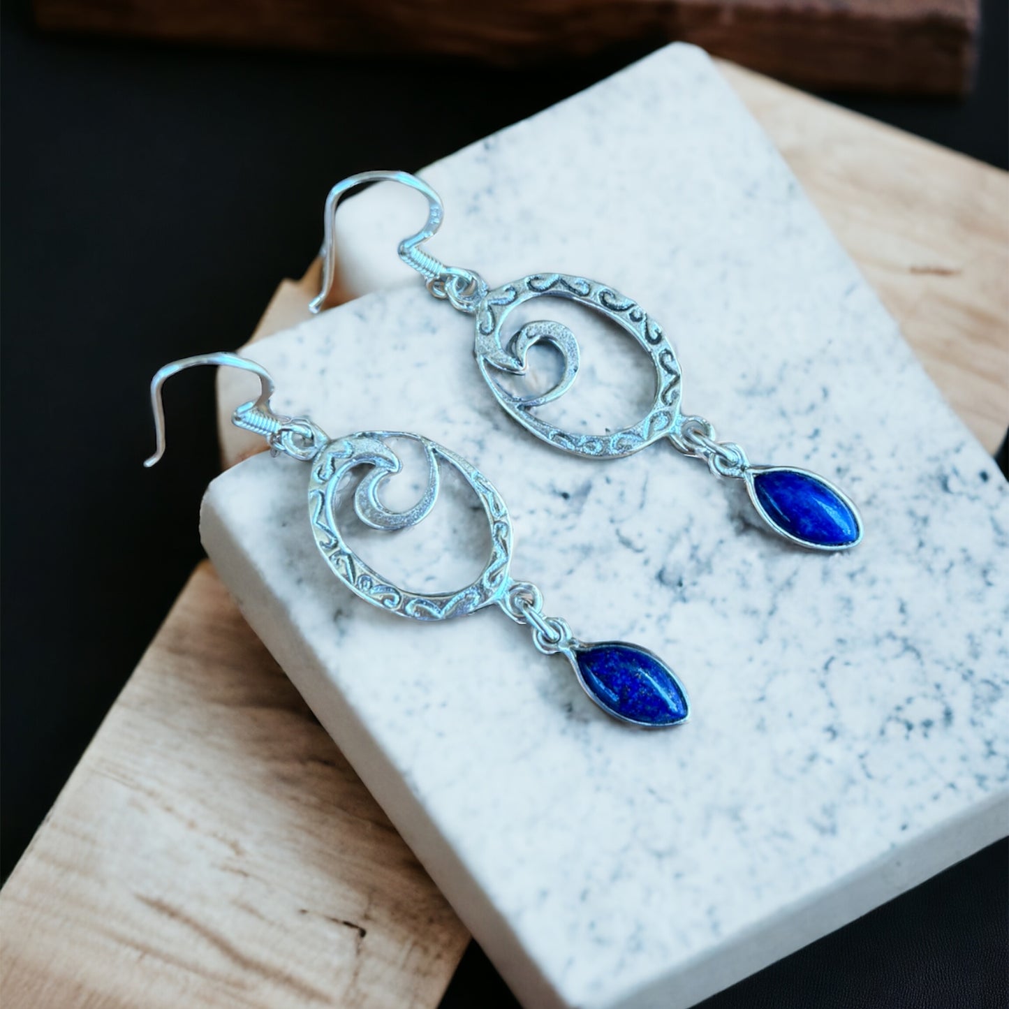 Lapis Lazuli oval swirl earrings