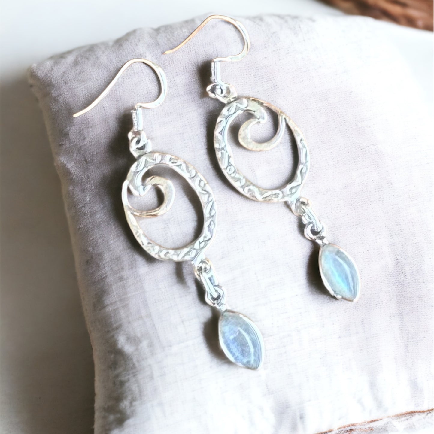 Moonstone oval swirl earrings