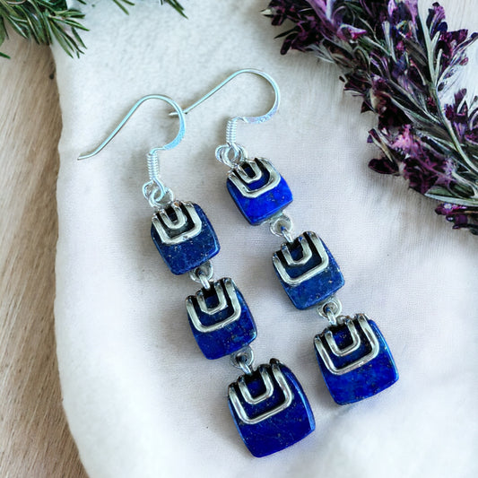 Lapis Lazuli three square earrings