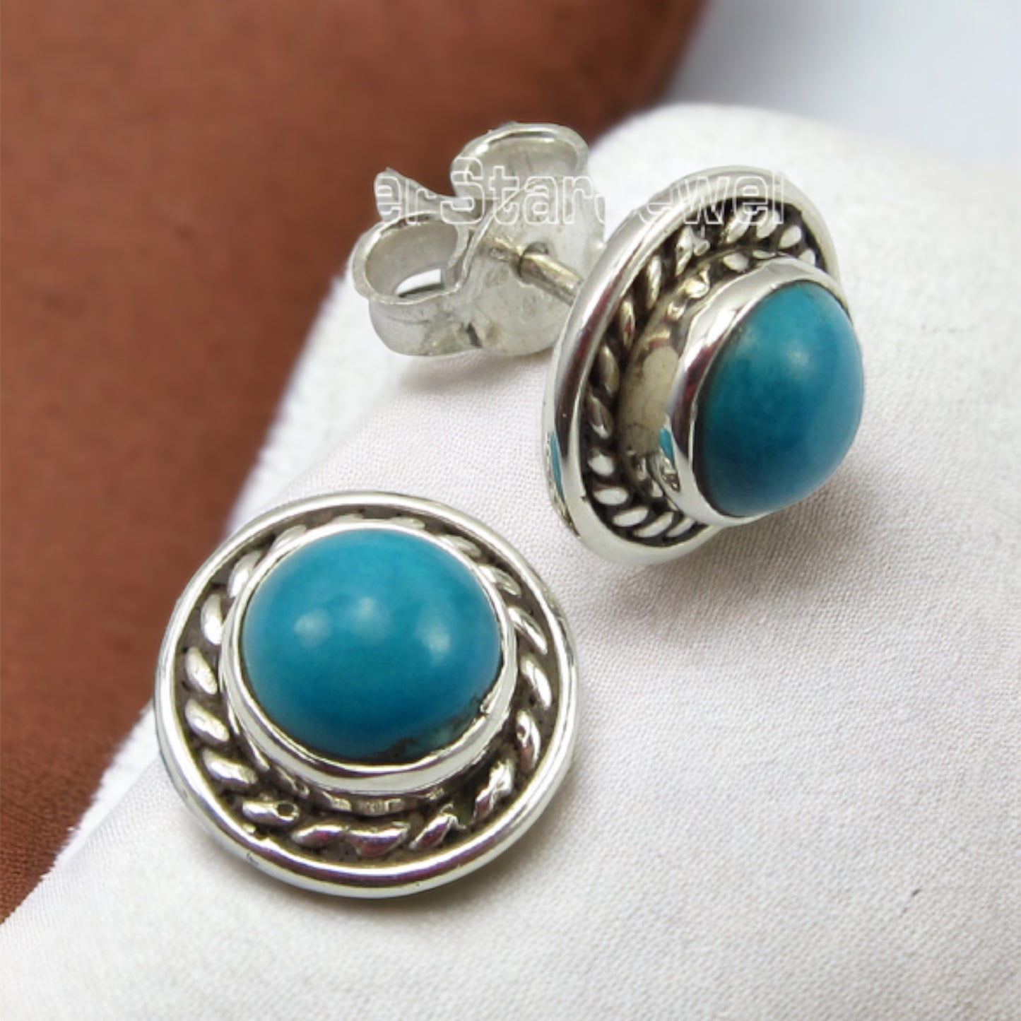 Turquoise round silver studs