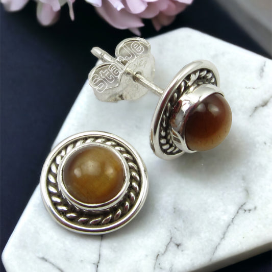 Tigers eye round silver studs