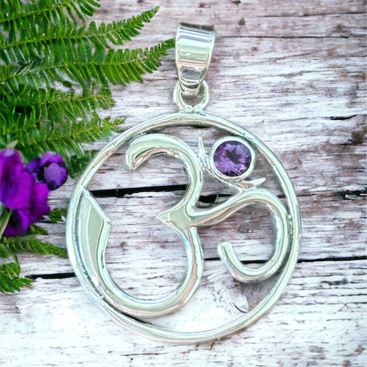 Amethyst Om Pendant