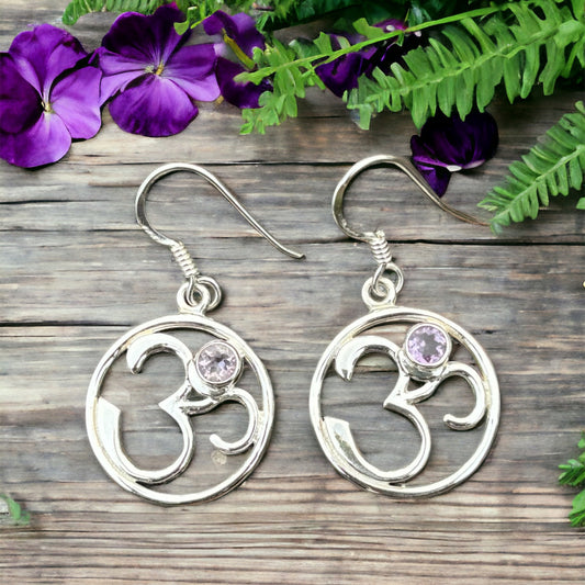 Amethyst Om Earrings