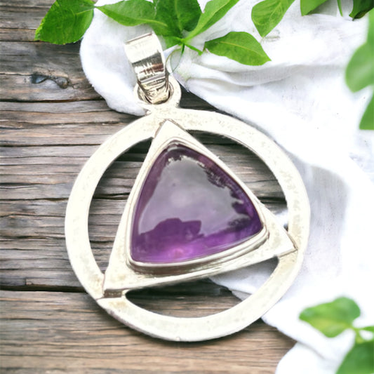 Amethyst Triangle Circle Pendant