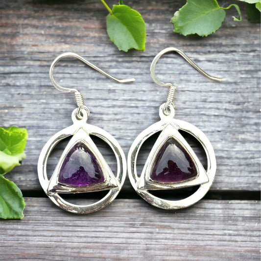 Amethyst Triangle Circle Earrings