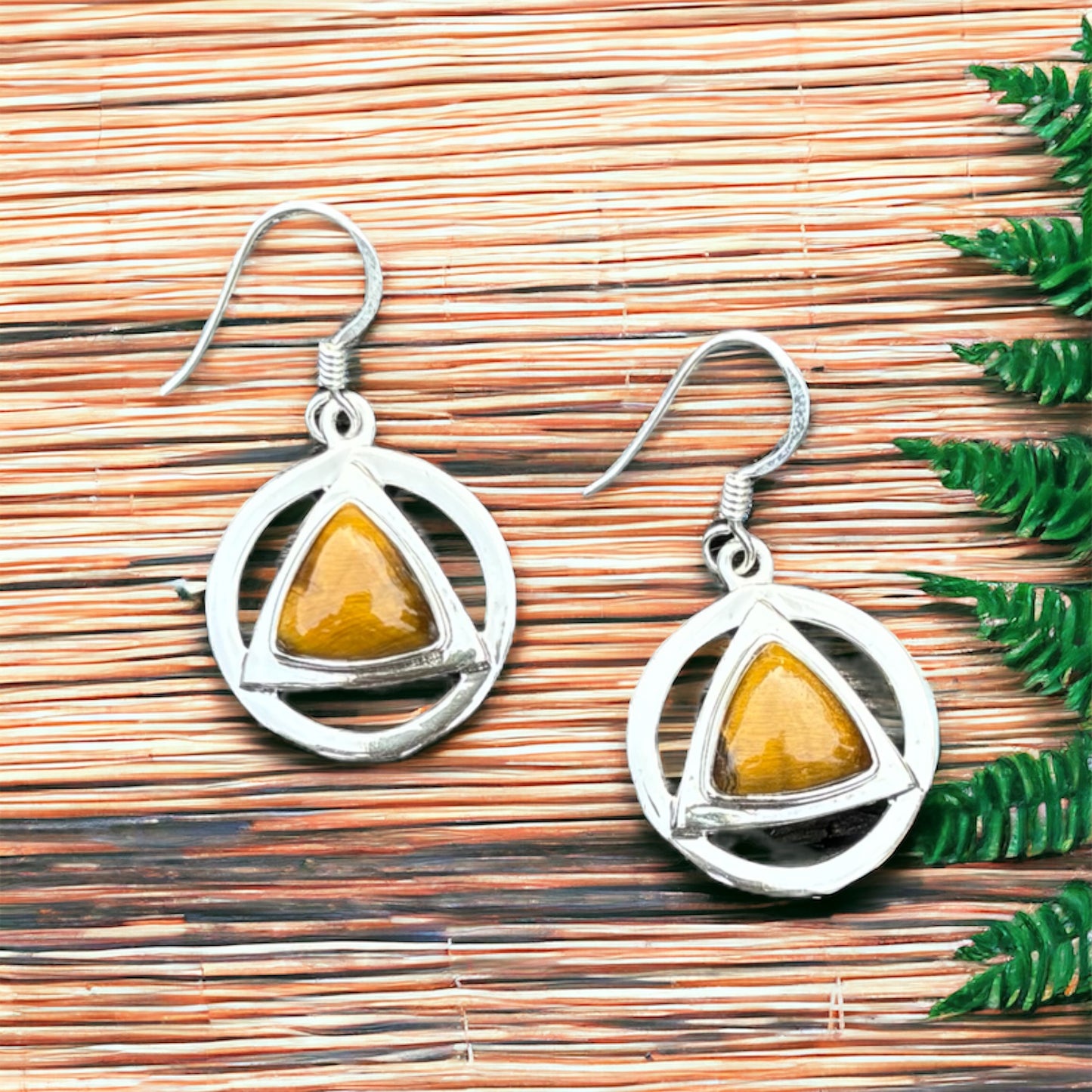 Tigers Eye Triangle Circle Earrings