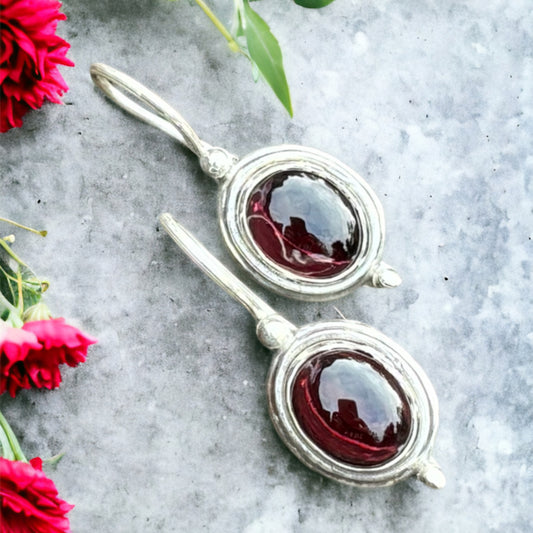 Garnet Oval Earrings