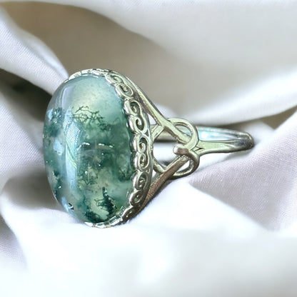 Moss Agate adjustable sterling silver ring