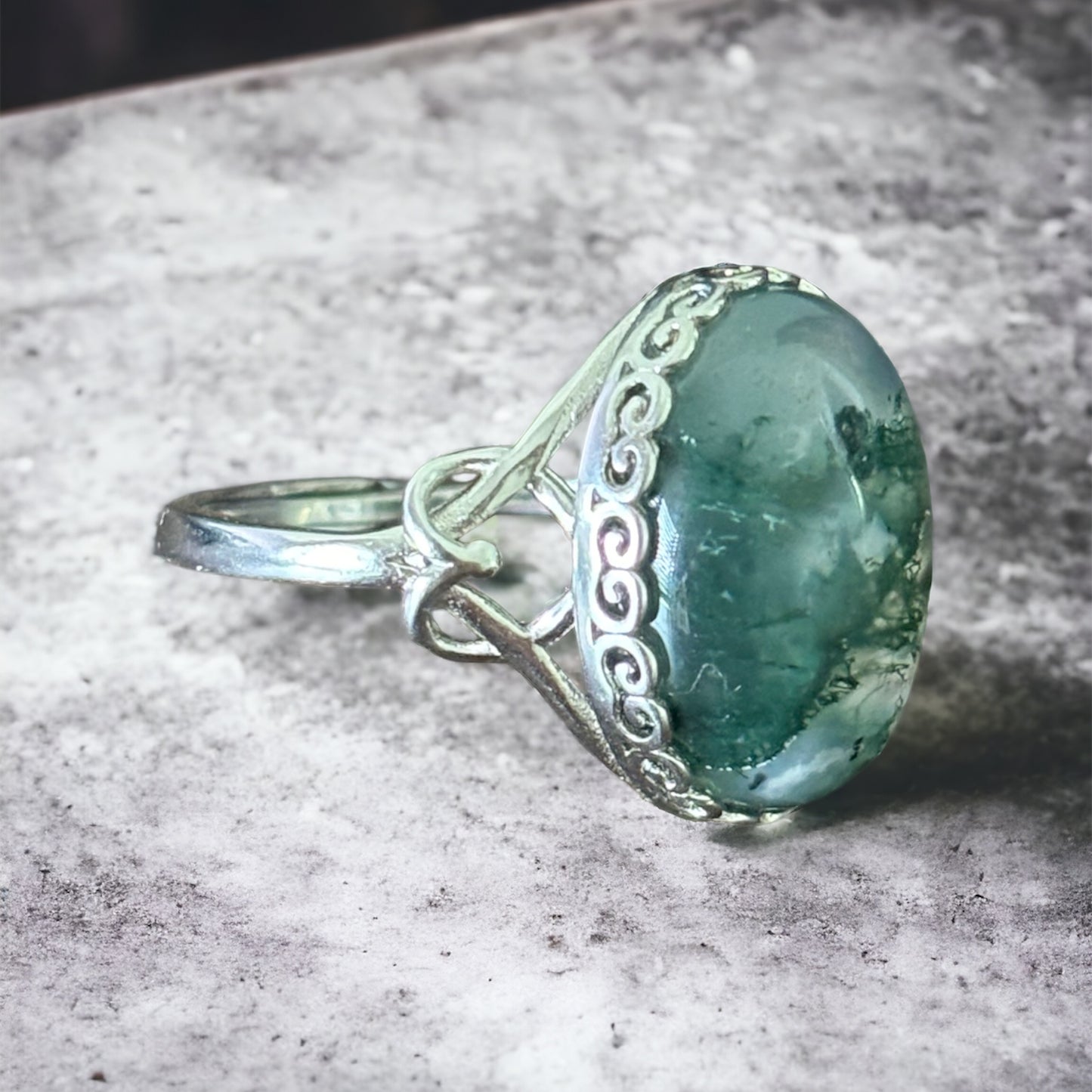 Moss Agate adjustable sterling silver ring