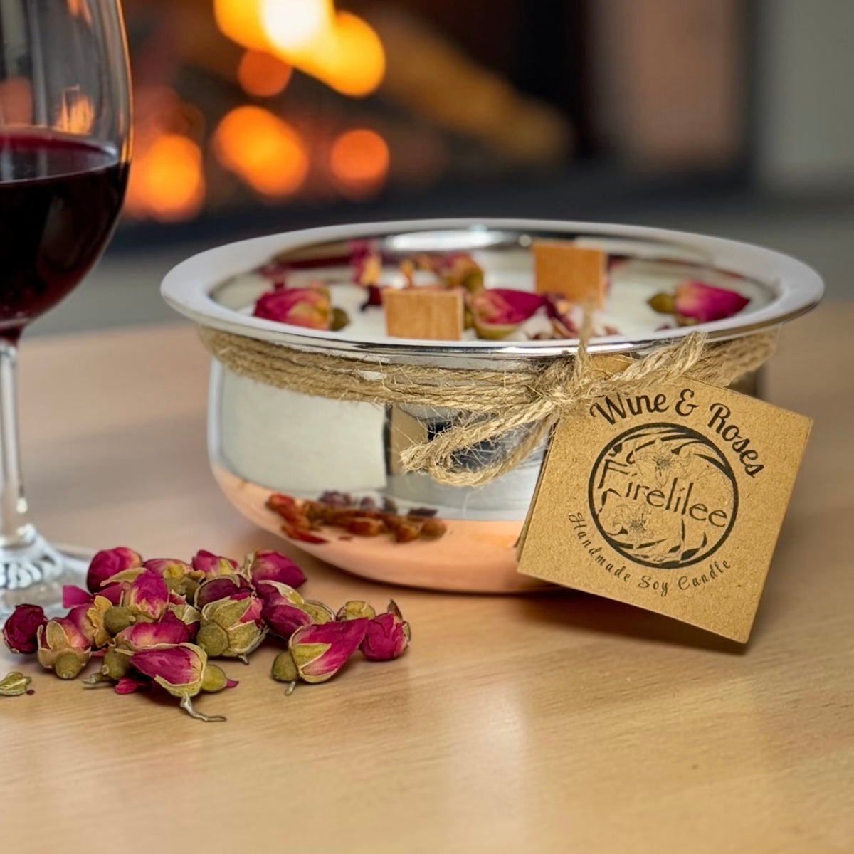 Wine Roses Woodwick bowl candle