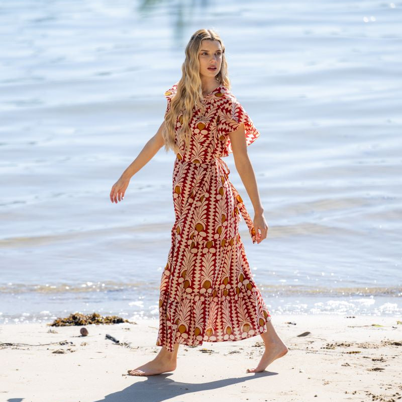 Coral Cotton Wrap Maxi Dress