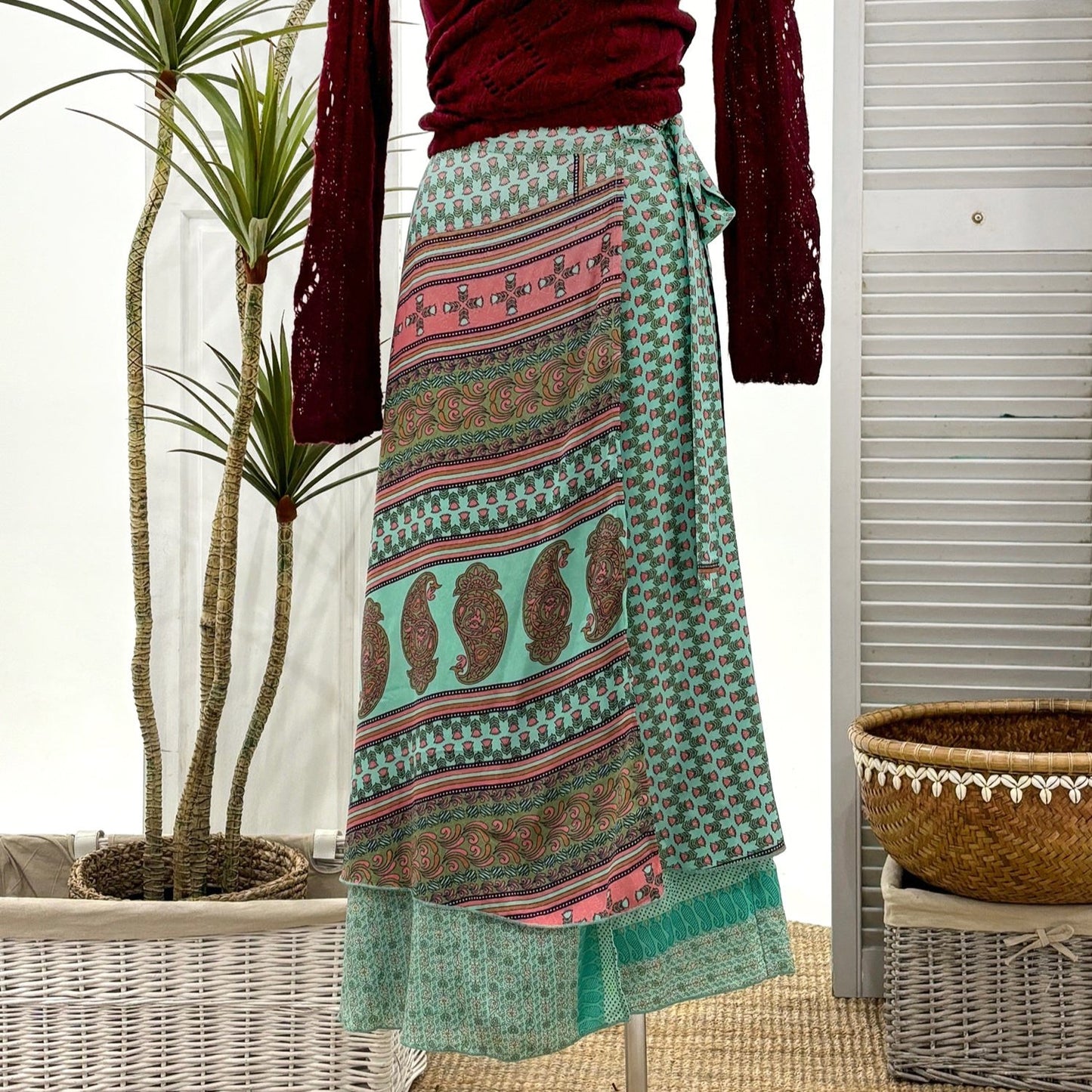 Silk Wrap Skirt - Watermelon