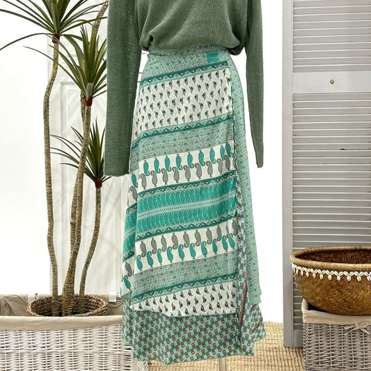 Silk Wrap Skirt - Aqua