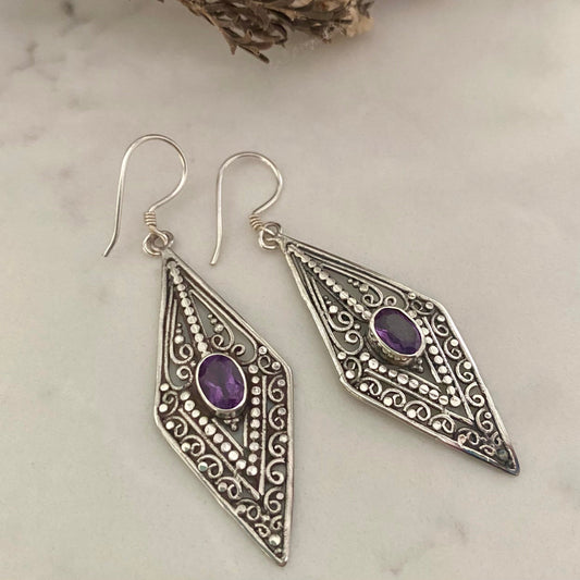 Amethyst Diamond Shaped Earrings